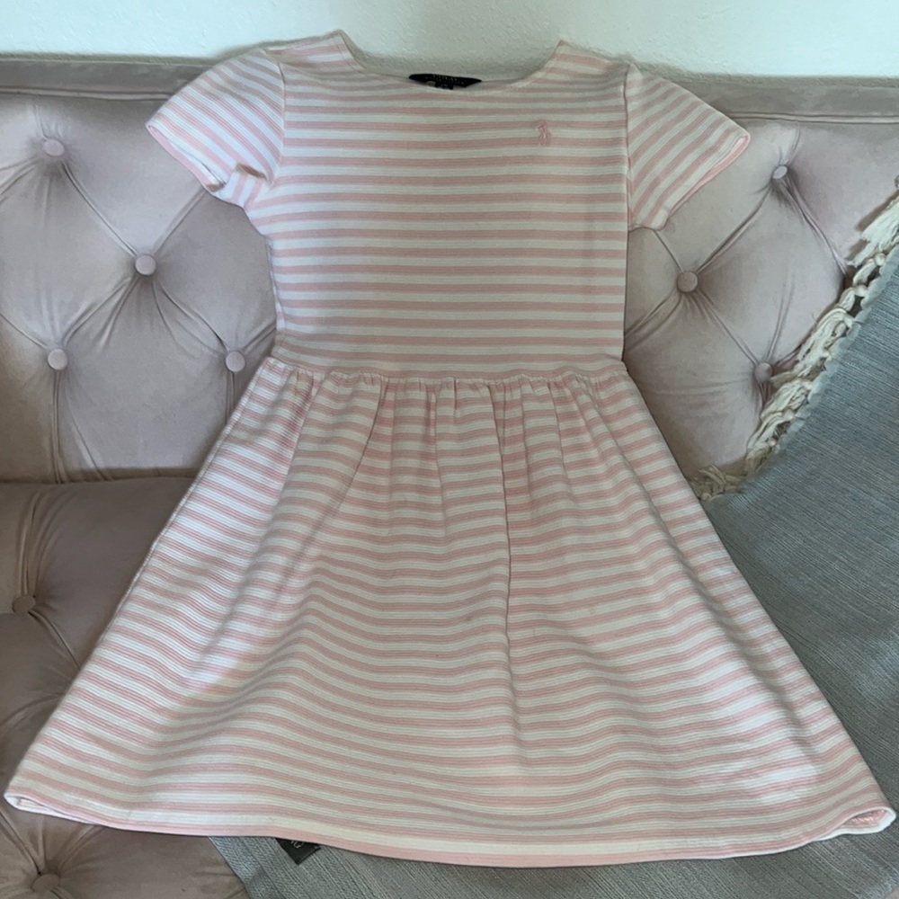 Polo Ralph Lauren Girls Pink White Striped Dress Size girls L/G 12-14 yrs
